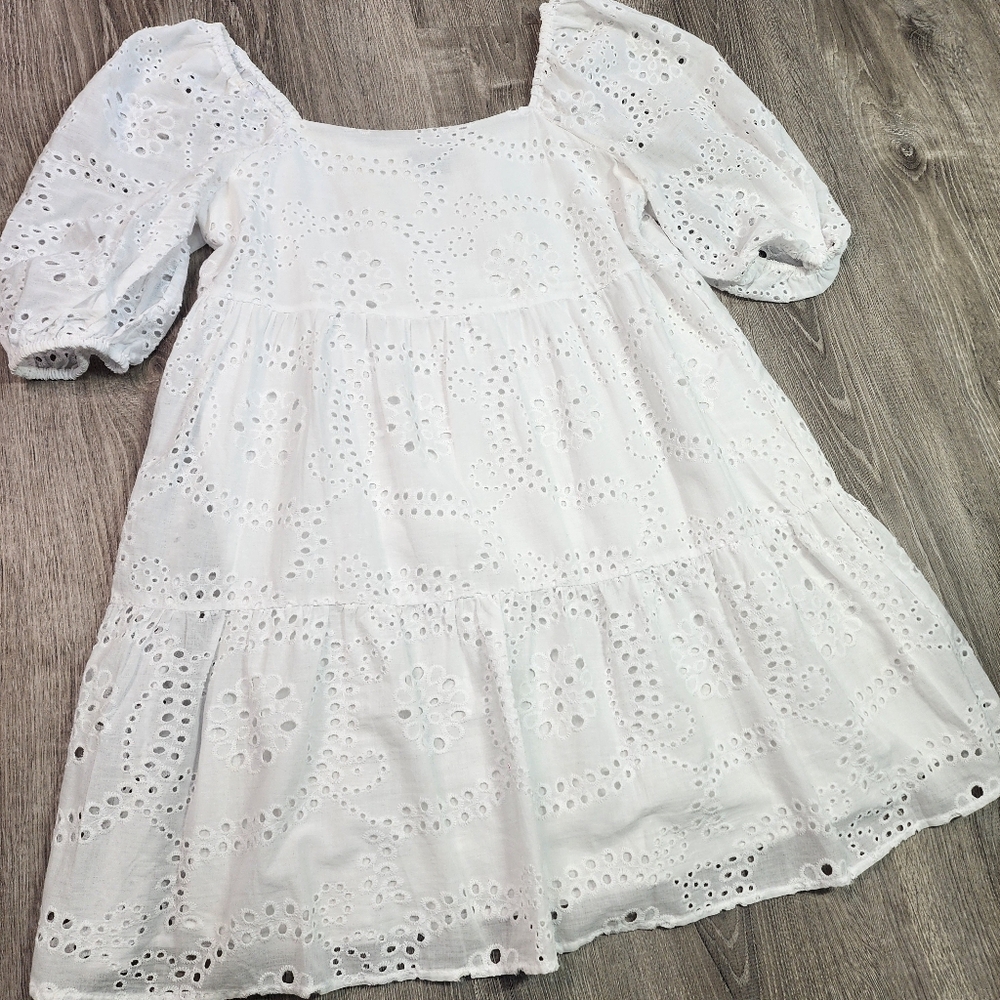 SANCTUARY White Cotton Dress Billow Bubble Short Sleeve Medium